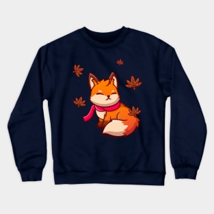 Cute Fox Sitting With Scarf In Autumn Cartoon Crewneck Sweatshirt